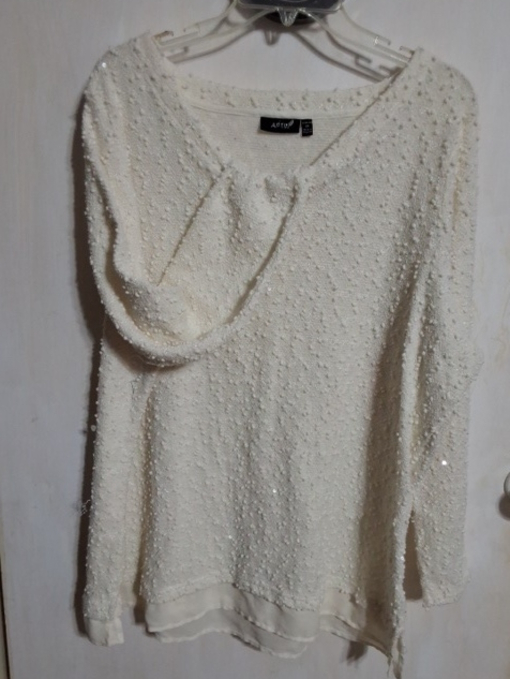 Apt. 9 Cream Beaded Textured Long Sleeve Sweater